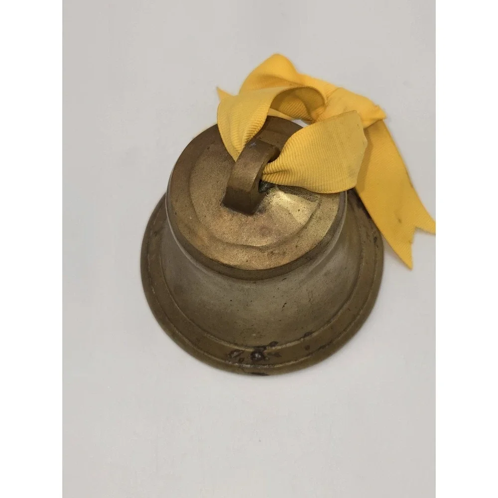 Vintage Solid‎ Brass Hand Bell School Dinner Service Bell With Clapper & Ribbon